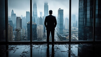 Fototapeta premium Businessman gazing at cityscape