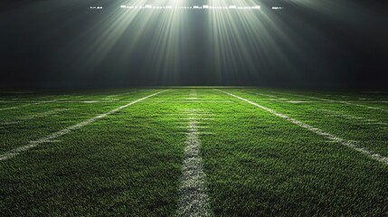 Obraz premium Brightly Lit Football Field at Night with Green Grass