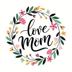 Happy mothers day calligraphy, floral text on white background