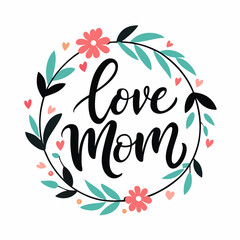 Happy mothers day calligraphy, floral text on white background