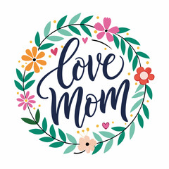 Happy mothers day calligraphy, floral text on white background