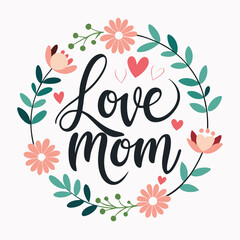 Happy mothers day calligraphy, floral text on white background