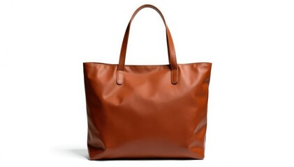 Brown leather tote bag, isolated on white background, brown bag, briefcase