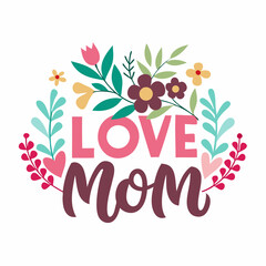Happy mothers day calligraphy, floral text on white background