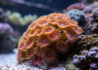 A stunning close-up showcases the vibrant colors and texture of a Duncanopsammia axifuga.