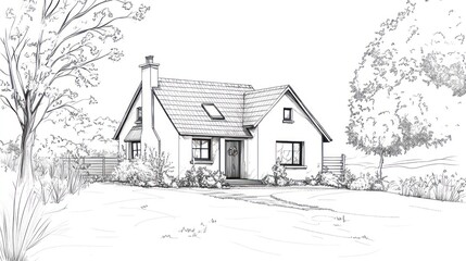 Cottage Sketch Design Exterior Landscape