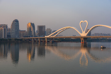 China Huizhou Echeng Bridge city skyline dusk scenery