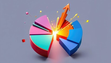 Obraz premium Dynamic pie chart showing explosive market growth, significant share, diagram, graph