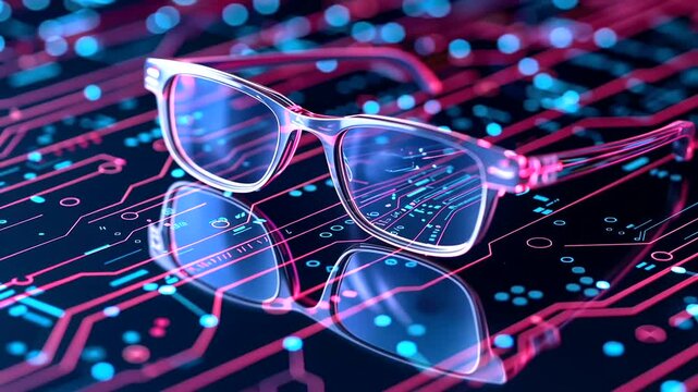 Smart Glasses on Circuit Board, Digital Future, Tech Innovation