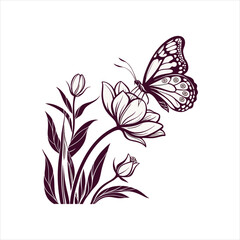 The silhouette of a butterfly gently landing on a flower, highlighting its delicate nature