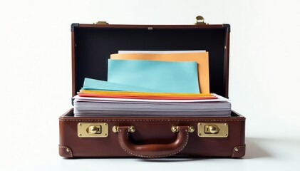 Locked briefcase, confidential files on white , documents, integrity