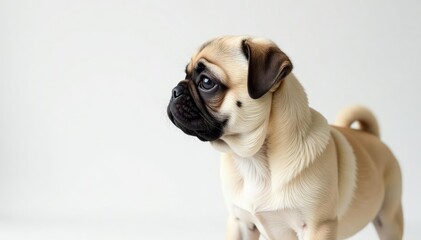 Obraz premium Pug puppy in profile view against white backdrop, pug, image, animal