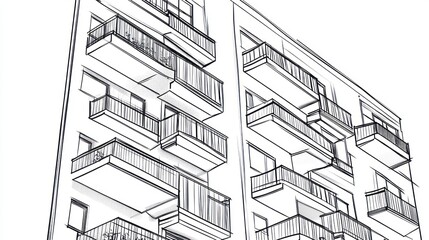 Architectural drawing of a multi-story apartment building