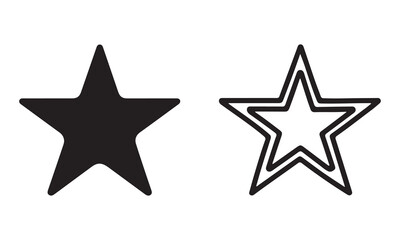 Black and Outline Star Icons Vector – Minimalist Five-Pointed Star Symbol Design