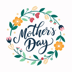 Obraz premium Happy mothers day calligraphy, floral text on white background