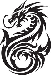 Tribal Dragon Tattoo Vector Illustration – Black Stylized Mythical Beast Design

