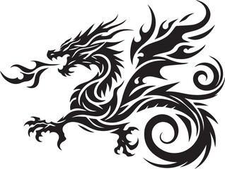 Obraz premium Tribal Dragon Tattoo Vector Illustration – Black Stylized Mythical Beast Design