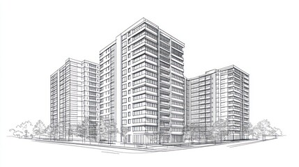 Fototapeta premium Architectural sketch of modern apartment buildings (3)
