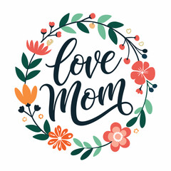 Happy mothers day calligraphy, floral text on white background