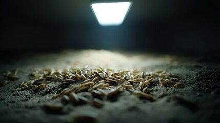 In a controlled environment, various insects are cultivated under focused lighting, showcasing innovative agricultural practices for sustainable protein sources