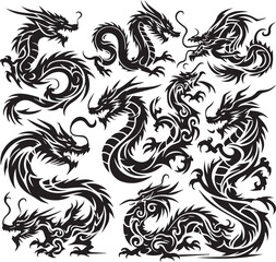 Fototapeta premium Tribal Dragon Tattoo Vector Illustration – Black Stylized Mythical Beast Design