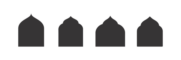 Set of black and white vector silhouettes of Islamic window	