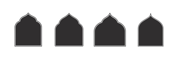 Set of black and white vector silhouettes of Islamic window	