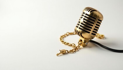 Studio shot of a gold chain and microphone on white , chain, gold, accessory
