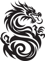 Tribal Dragon Tattoo Vector Illustration – Black Stylized Mythical Beast Design

