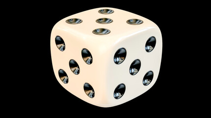 Fototapeta premium Large white dice with black dots isolated on a solid black background, close-up view