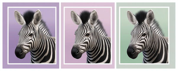 A set of full-length hand-drawn images of large African animals, a zebra. The concept of wildlife conservation in Africa.