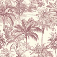 Tropical Botanical Illustration with Vintage Style Palm Trees