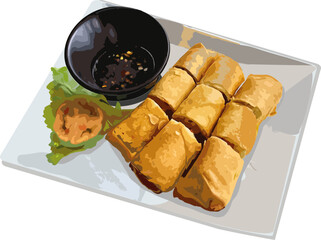 Fried spring rolls in plate food appetizer