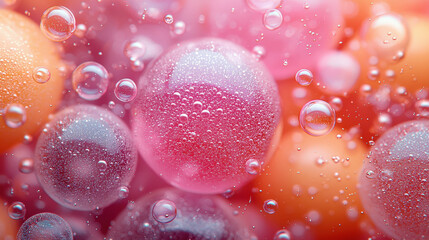 Bubbles forming and rising in colorful liquid close-up photography abstract environment artistic view