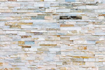 Natural Stone texture background. Gray color tone. Square rectangle shape in horizontal row stripe. Material for architectural decoration, wall cladding panel for facade, hotel, pool villa, resort.
