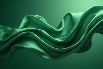 A Green Satin Fabric Floating In Air With Flowing Texture. High-Resolution. Suitable For Product Branding Or Textile Mockups Or Advertising. Perfect For Graphic Design Or Visual Identity Or Fashion