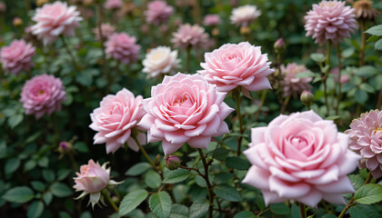 Fototapeta premium Cluster Of Pink Roses In Garden