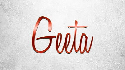 Red 3D text effect of Hindi name Geeta on silver background.