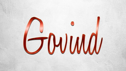 Red 3D text effect of Hindi name Govind on silver background.