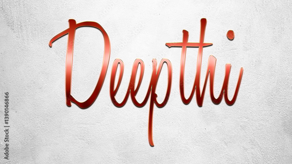Fototapete red 3d text effect of hindi name deepthi on silver background.