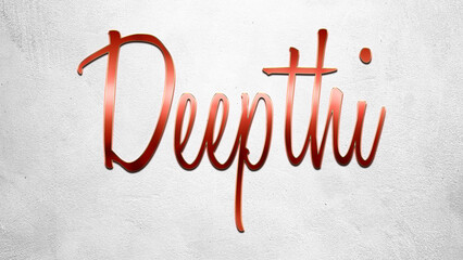 Red 3D text effect of Hindi name Deepthi on silver background.