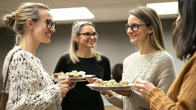Group Relaxation After Teaching Workshop with Snacks and Trays