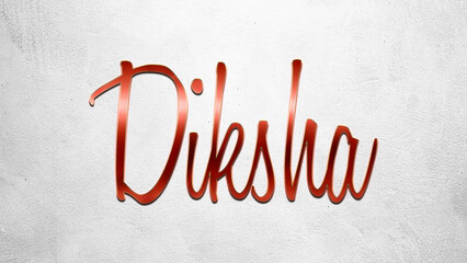 Red 3D text effect of Hindi name Diksha on silver background.
