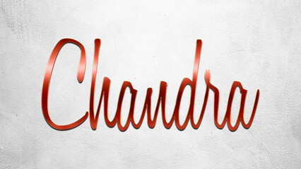 Red 3D text effect of Hindi name Chandra on silver background.