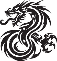 Tribal Dragon Tattoo Vector Illustration – Black Stylized Mythical Beast Design

