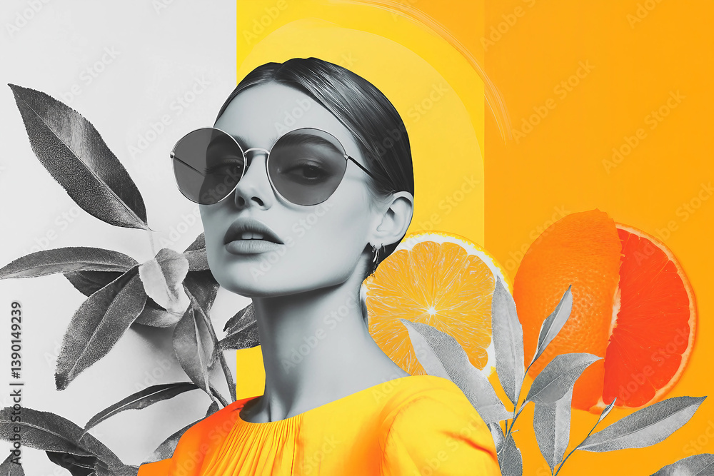 Aufkleber generative ai retro inspired spring collage with abstract geometric elements and bold artistic compo