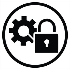 Lock with Wrench and Gear Icon for Equipment Lockout in High-Contrast Circular or Square Frame

