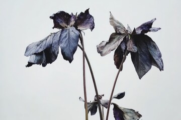 Withered purple flowers against a plain background