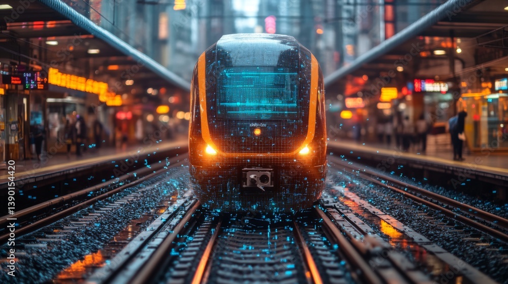Aufkleber a modern smart train prepares for departure in a busy urban rail station, showcasing cutting edge au