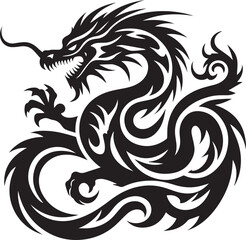 Fototapeta premium Tribal Dragon Tattoo Vector Illustration – Black Stylized Mythical Beast Design